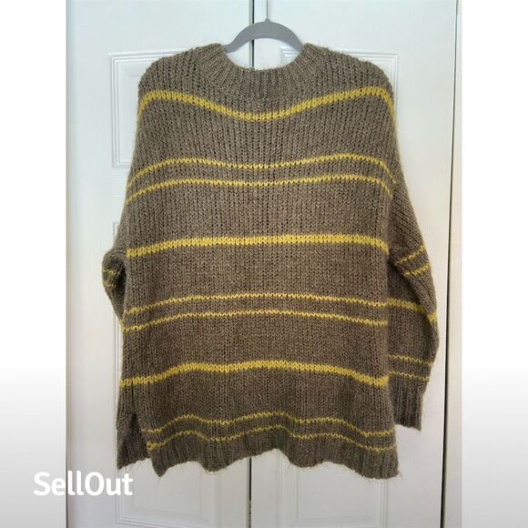 Aerie Women's M Brown Striped Chunky Knit Sweater Balloon Sleeve Pullover - Picture 4 of 4